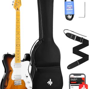 Donner 39 Inch Jazz Electric Guitar TL Thinline F Hole Beginner Full Size Hollow Guitar with H-H Pickups,Bag, Strap, Cable,Sunburst(DJC-1000S)