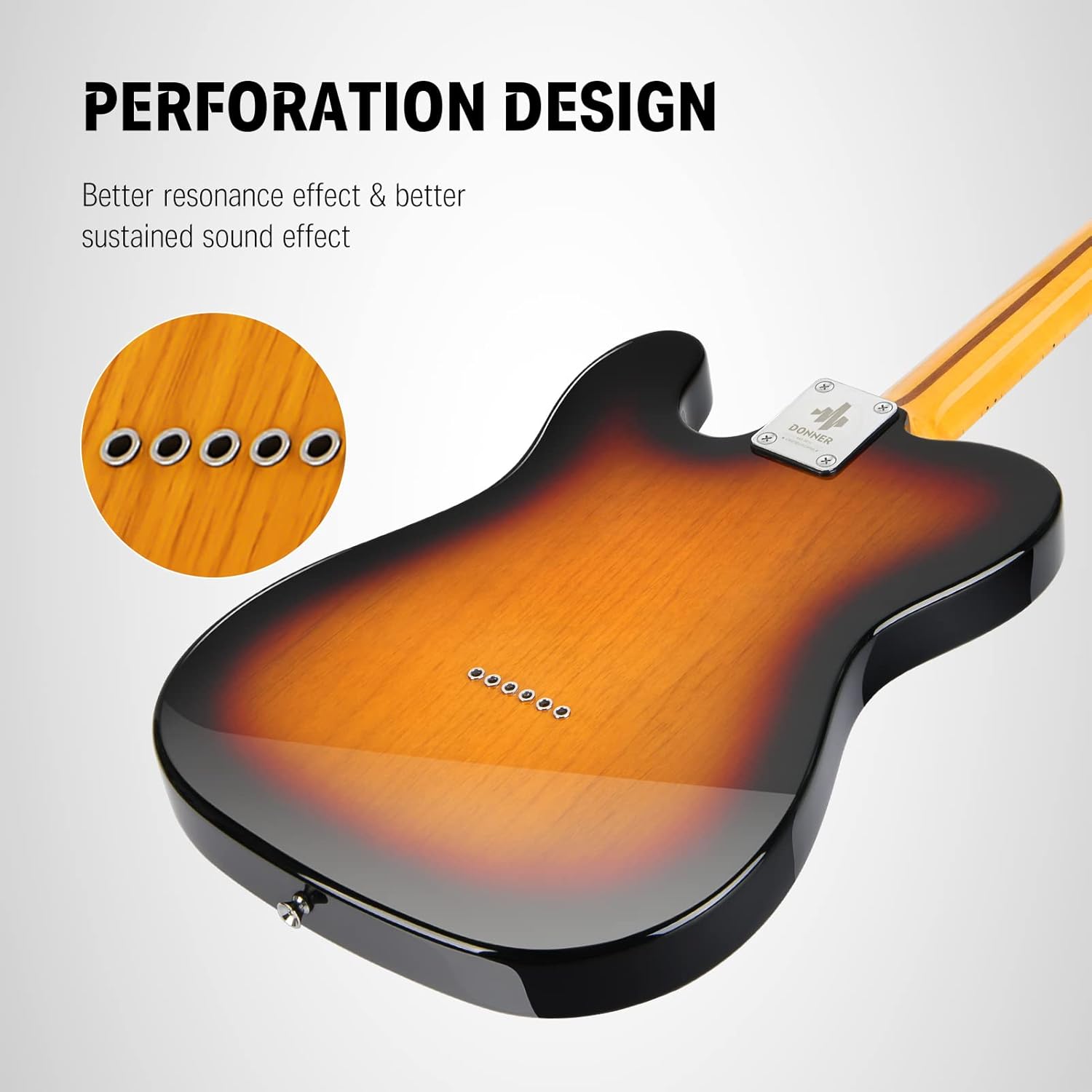 Donner 39 Inch Jazz Electric Guitar TL Thinline F Hole Beginner Full Size Hollow Guitar with H-H Pickups,Bag, Strap, Cable,Sunburst(DJC-1000S) - Image 5