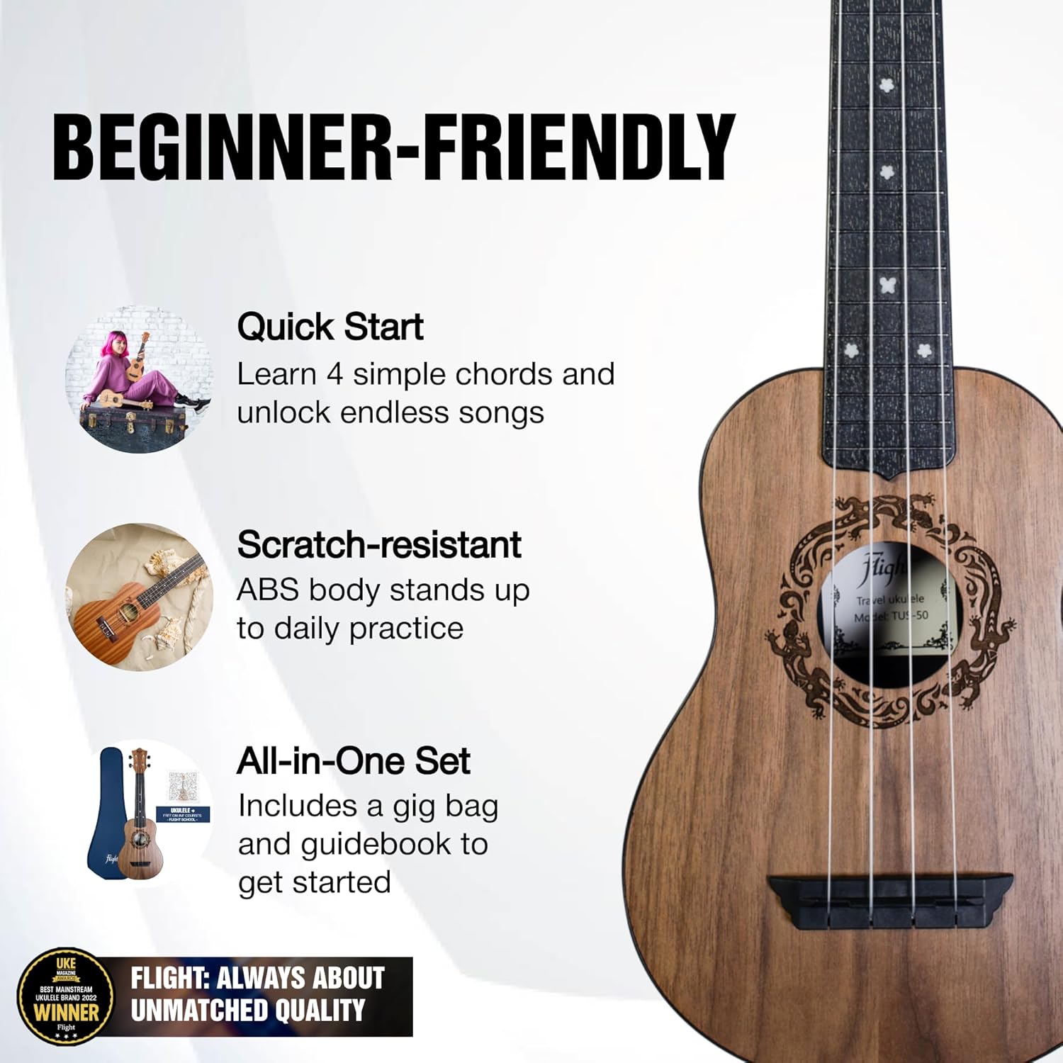 Flight TUS50 Travel Ukulele - Walnut Top - Image 2