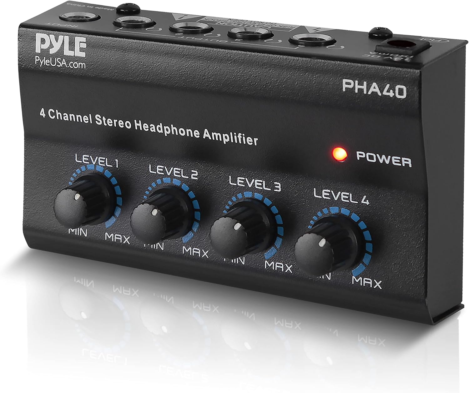Pyle 4-Channel Portable Stereo Headphone Amplifier - Mini Earphone Splitter Amp with 4 ¼” TRS Output Jacks - Independent Volume Controls - High-Quality Audio for Studio & Stage - PHA40
