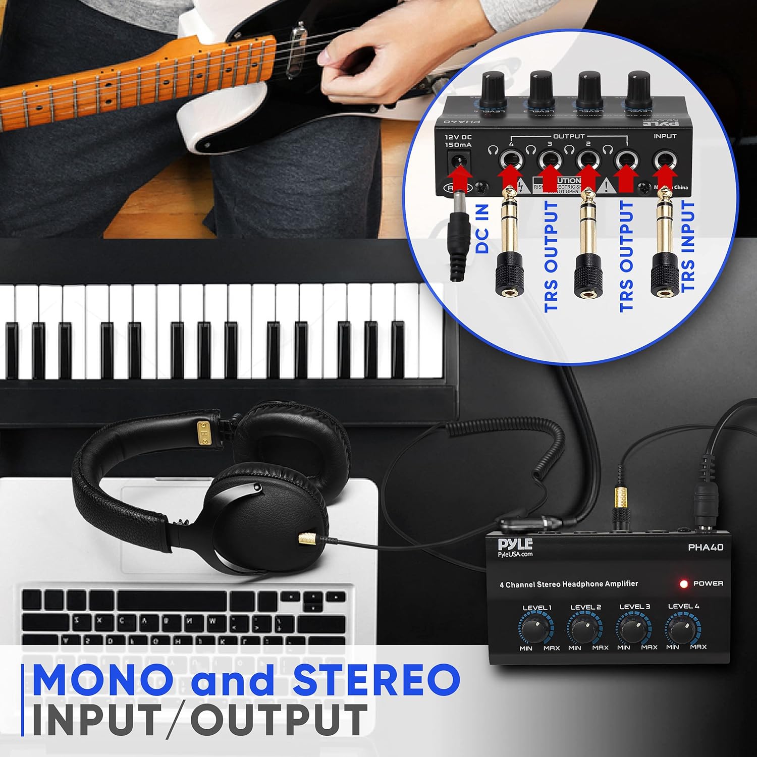 Pyle 4-Channel Portable Stereo Headphone Amplifier - Mini Earphone Splitter Amp with 4 ¼” TRS Output Jacks - Independent Volume Controls - High-Quality Audio for Studio & Stage - PHA40 - Image 9