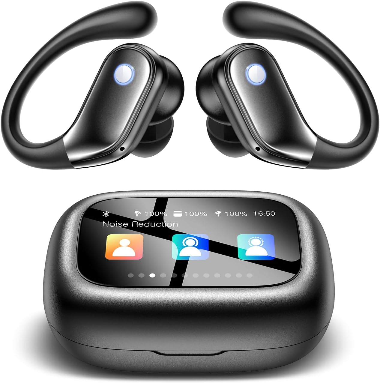 Wireless Earbuds, ENC Noise Cancelling Sport Ear Buds with Multifunctional Touch Screen, Bluetooth 5.4 Headphones, Bass Stereo Sound, 5 EQ Over The Ear Earbuds for Sports/Workout/Gym-Black